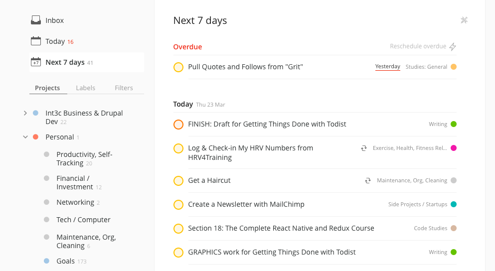 setting up todoist for gtd