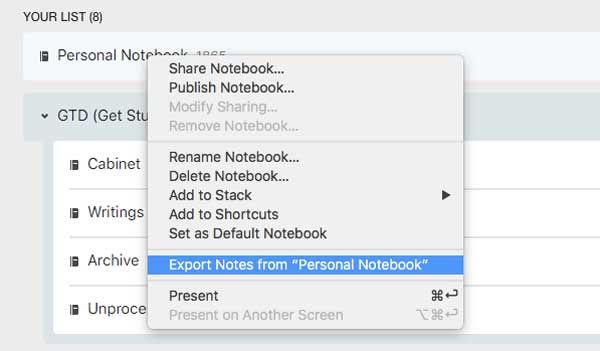 evernote export options